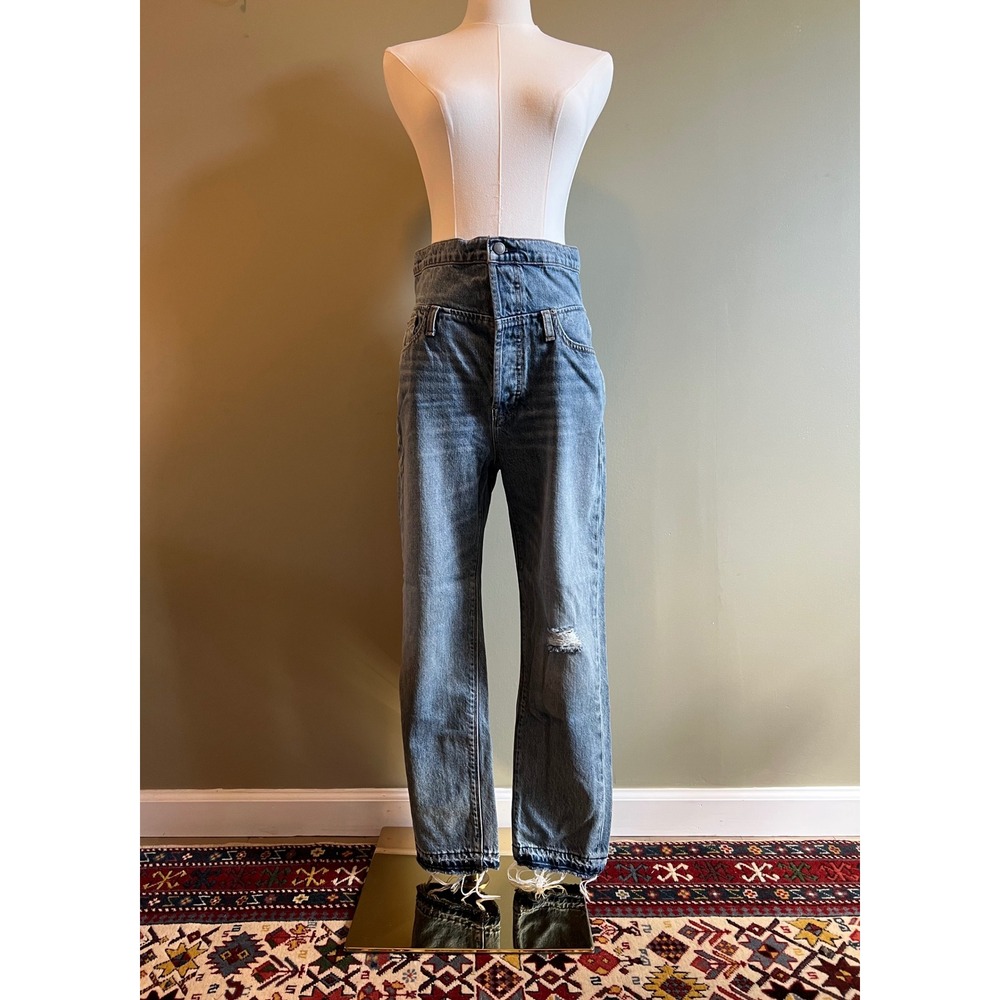 Hudson Jessi Boyfriend Jeans‎ High Rise Distressed Raw Hem Blue Denim Size 25
